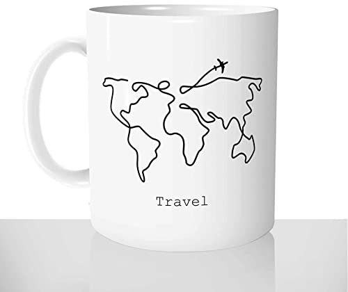 Mug-Cadeau Travel - Tasse Idée Cadeau Original Voyage Voyageur Avion Mappe Monde Vacances - Noël Anniversaire