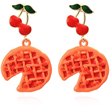 Pizza-Ohrringe für Damen, niedliche Kirsch-Ohrringe für Mädchen, Ohrhänger Pizza, niedlich, hypoallergen, Kirsche, Blatt, grün, 3D-Pizza-Knopf, NO, Nein, Nein
