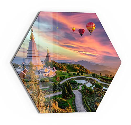 DEQORI Glasbild Echtglas | Motiv Das Dach Thailands | sechseckig einteilig 40x34,5 cm | schöne Dekoration | Wandbild für Wohnzimmer, Schlafzimmer, Flur & Küche | moderne Wanddeko