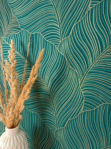 NEWROOM Papier peint Vert Jungle Intissé - Moderne Turquoise Cuivre Palmiers Feuilles Tropical