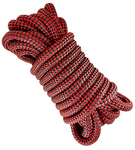 Corda paracord spessa in poliestere. Rosso&Nero, 12 mm x 10 m. | Corda nautica intrecciata per barche, ormeggio, campeggio, teloni e fai da te; resistente all’abrasione. Prodotta in Spagna.