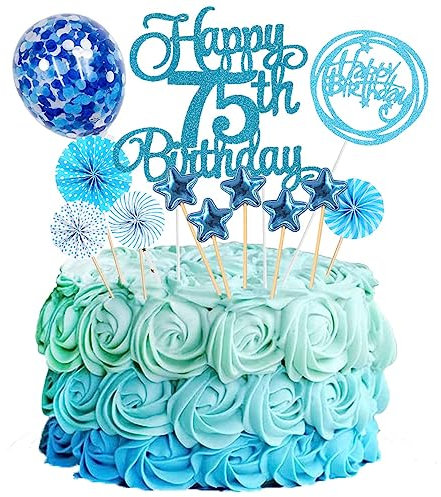 Jxuzh Cake Topper 75 Kuchendeko Geburtstag Blau Happy 75.birthday Kuchendeko 75. Geburtstag Tortendeko 75 Blau 75. Geburtstag Kuchen Deko 75 Geburtstag Frau Happy Birthday 75 Geburstagstorte Deko