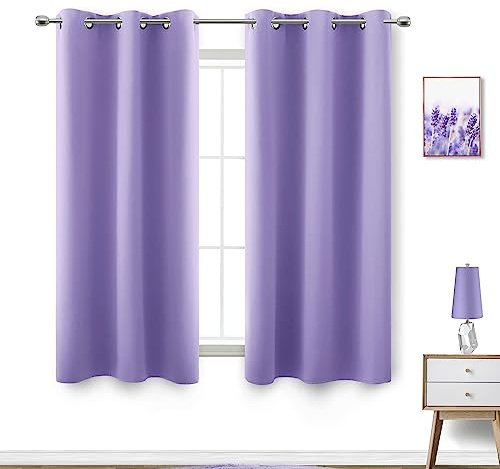 Tende oscuranti per cameretta bambine, set da 2 pannelli, occhielli, corte, termoisolanti, decorazione per cameretta per bambine, lunghezza 137 cm, lilla, lavanda