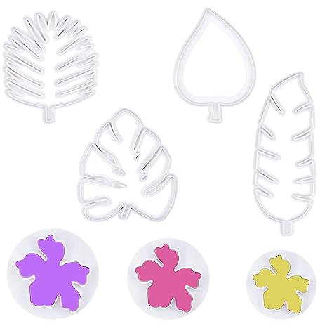 Lot de 7 Emporte Pièce Feuille Tropicale Cookie Cutter Fleur Pivoine Moule à Biscuit Feuille pour Décoration de Gâteau Pâte à Sucre Biscuit