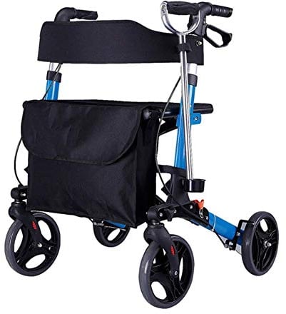 Gehhilfe für ältere Menschen, faltbarer Rollator, Einkaufswagen, Gehhilfe, Aluminium-Rollator mit vier Rädern, Sitz mit Rückenlehne, Einkaufskorb, höhenverstellbar
