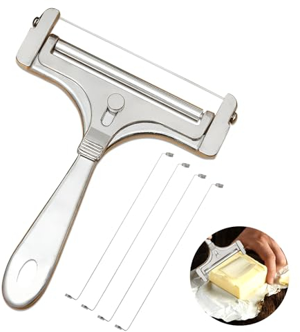 ZSMJAER Trancheur Manuel à Fromage, Apportez Jeu de 4 Fils de Rechange, Coupe Fromage de En Inox, Roulette, Réglables en Épaisseur