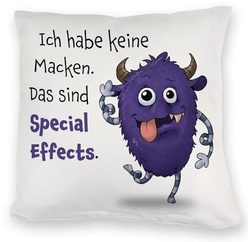 Freches Monster in lila Kuschelkissen mit lustigem Spruch EIN lustiges DekoKuschelkissen für die Couch dunkelblaues Spruch Motiv KuschelKuschelkissen Sofa Ungeheuer niedlich