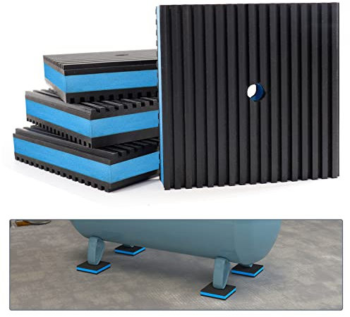 Flamorrow Anti Vibration Pads, 6 x 6 x 7/8 inches Heavy Duty Rubber Anti-Vibration Isolation Pads with 3/8 Pre-drill Hole (M10), for Air Compressor, HVAC, Air Conditioner Unit, Treadmill, Pack of 4