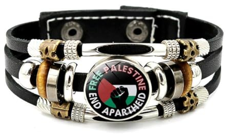 CRDWN Palästinensisches Armband, Leder, Metall, Palästinensische Flagge, Armband, freies Gaza-Armband, verstellbar, Länderflagge, Punk, Vintage, Perlenarmband für Männer und Frauen, Polycarbonat Leder