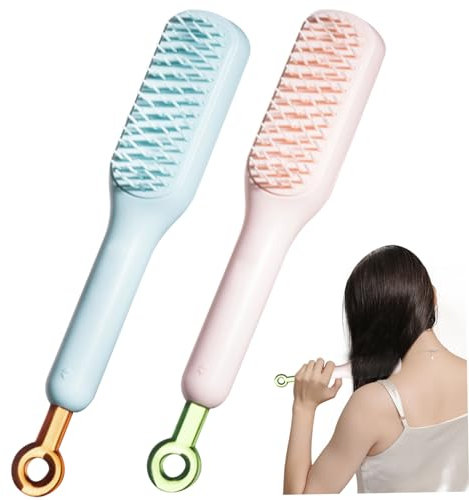 Self Cleaning Hair Brush Hairbrushes for Women 2Pcs Easy Clean Hair Brush, Massage Comb with Retractable Bristles One-pull Clean Anti Static Styling Tools for All Types
