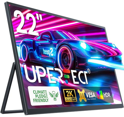 UPERFECT 22 2K Portable Monitor w/VESA & 180°Adjustable Stand, 2560 * 1440 QHD FreeSync IPS HDR Large Gaming Display, USB-C HDMI Travel Second Monitor for Laptop Switch Phone