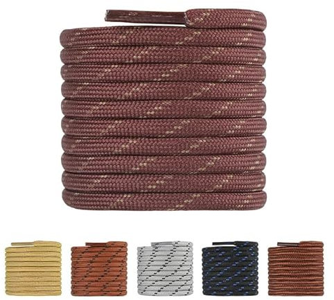 TIESTRA Cordones Redondos de Botas, Cordones Resistente y Duraderos para Botas, Calzado de Seguridad y Zapatos de Senderismo - Poliéster, Café e Caqui, Cordones 90 cm