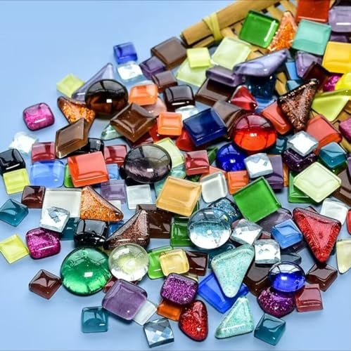 FTXanty Piedras de Mosaico de Colores (aprox. 240g) Piedras de Mosaico de Vidrio Piedras de Joyería Mezcla de Piedras de Mosaico para Manualidades deco del Hogar Marcos de Fotos Macetas Espejos
