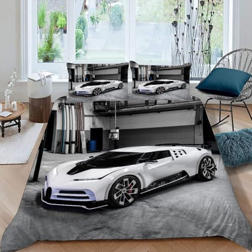 Sportwagen Bettwäsche-Sets,Microfaser Bettwäsche 135X200 + 80X80 Kissenbezug,Schwarzes Auto 3D Bettbezug Mit Reißverschluss Sommer Winter Für Kinder,Single Bed,A11