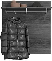 furnling Garderobenpaneel Scott, Wandgarderobe, Garderobenleiste, mit 3 Kleiderhaken, 2 Kleiderstangen, FSC zertifiziert, optimal zur Aufbewahrung von Kleidung, Garderobenmöbel, Flurmöbel, rauchsilber