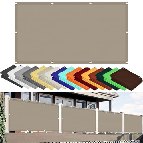 Sichtschutz mit Ösen 40 x 140 cm Wasserdicht Pergola Überdachung Uv-Schutz 98% Reißfest, Ohne Bohren, inkl Seil Schattenspender Garten Balkon Terrasse, Taupe