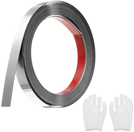 QUARKZMAN Baguette de Moulure Auto-Adhésive en Acier Inoxydable, Argent Brossé, à Coller, avec Gants, Moulure Décorative pour Miroir Mural, 0,6 x 16,4 Pieds