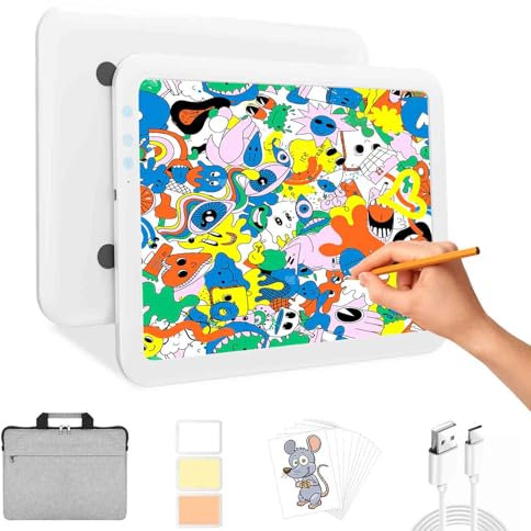 LUXJOYFUL Leuchttisch A3 mit Tasche, Diamond Painting Lichtplatte A3 Wiederaufladbarer Lichtkasten Ultra-dünne Leuchtpad für Diamantmalerei, Skizzieren, Vinyl Unkraut, Kalligraphie, Entwurf, Animation