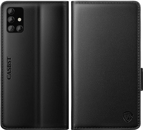 CASBST for Samsung Galaxy A51 Case, Kickstand Flip Leather Wallet Book Case with Card Slots Shockproof Magnetic Closure Protective Phone Case Cover Compatible with Samsung A51 - Black
