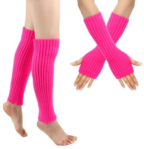 HNFKOZ 2 Pairs 80s Leg Warmers for Women, Pink Neon Leg Warmers 80s, 80's Fancy Dress Accessories for Ballet Practice and Themed Parties, Winter Warm Accessories