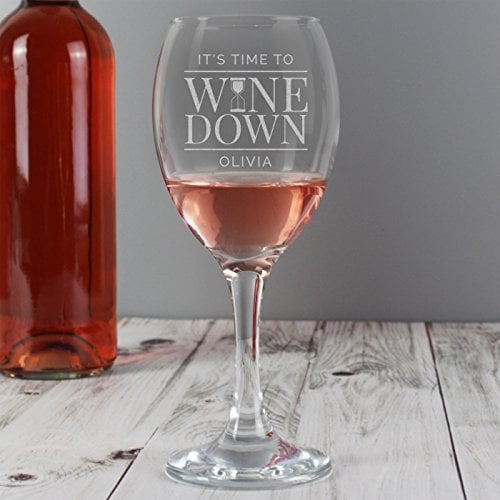 Custom Personalised 'It's Time to Wine Down' Wine Glass - Mother's Day, Birthday, Christmas, Celebration