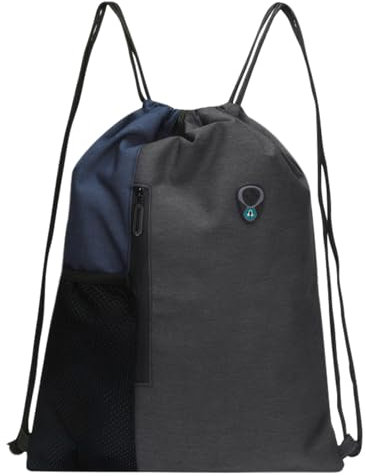 Amexo Turnbeutel, Wasserdicht Oxford-Stoff Kordelzugbeutel mit Reißverschluß Innentasche Sportbeutel Hipster Gym Bag Gefüttert Rucksack mit Verstellbar Tunnelzug Turnsack Gymsack für Herren (Blau)