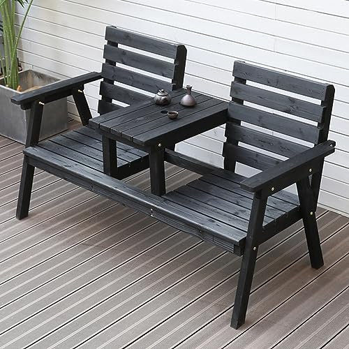 Generisch Gartenbank für 2 Personen, Allwetter-Sitzbank aus Holz für die Terrasse, Freizeit-Parkbank, Zweisitzer-Stuhl mit Rückenlehne und Armlehne, für Terrasse, Garten, Rasen (Farbe: Jazz Black)