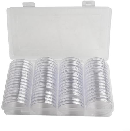 Lot de 60 capsules de monnaie de 41 mm avec boîte de rangement en plastique transparent pour collectionneurs de médailles