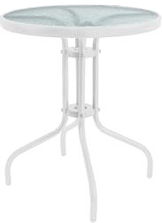 HERSIG - Mesa de Jardin Redonda de Acero y Vidrio Templado - Mesa Exterior Color Blanco 60x70 CM - Mesas de Terraza y Jardín Redondas Resistentes - Mesas para Verano Exterior con Cristal Texturizado