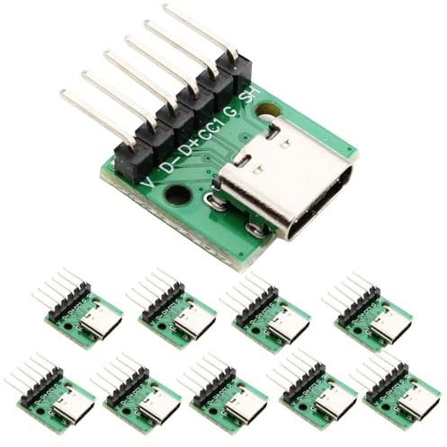 RUNCCI-YUN 10 Pcs USB C Connector Breakout Board to DIP Connector，16 Pin to 6 Pin DIP Adapter Converter 2.54mm Pitch with Pin Header for Data Line Wire Cable Transfer
