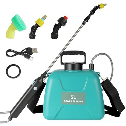 Pulverizador eléctrico 5L, pistola de pulverización telescópica recargable con 2 boquillas, tapa de boca ancha, batería de 2400 mAh para limpieza por pulverización de plantas de jardín (A-8L)