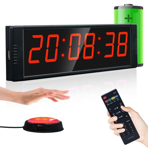 Ousmile Gym Timer, Reloj de Pared Digital 12/24H con Botón de Inicio/Parada, Temporizador Digital con Mando a Distancia, Cronometros Deportivos y Temporizador de Intervalos para Fitness, Home, Gym