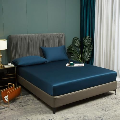 DXHOME Bambus Spannbettlaken 90x200 cm Petrol Blau Antibakteriell Weich Spannbetttücher Kühlende Bambus Spannbetttuch Boxspringbett Bettlaken Leintuch 90 x 200 Spannleintuch für bis 25cm Matraze