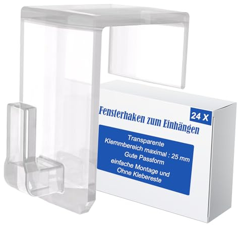 HOECMRHP Transparente Fensterhaken 24er-Set, Türhaken, Haken für Fenster Deko, Aufhänger Fensterdeko hängend, Lichterkette - zum Einhängen (Klemmbereich maximal : 25 mm)