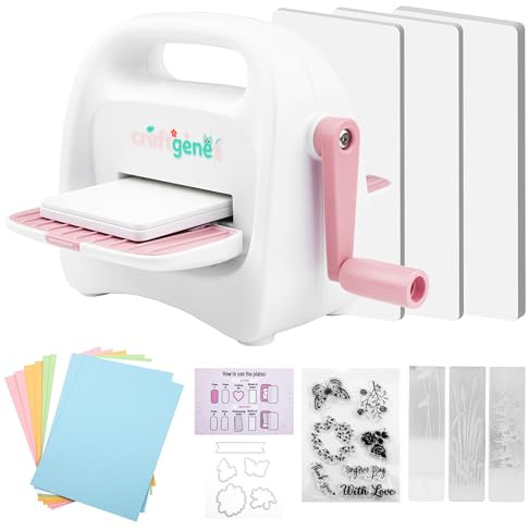 CraftGenes Mini Die Cutting and Embossing Machine with Starter Kit, 8.5 cm (3.5) Feed Slot for 3 Paper, Includes 24 Accessories for DIY Crafts, Card Making & Scrapbooking(Pink)