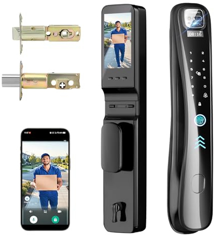 Smart Lock with Camera & Video Doorbell, 8-in-1 Keyless Entry Door Lock with Keypad, Smart Deadbolt for Front Door, Built-in Wi-Fi, Voice Control & Remote Control, Two-Way Talk, Easy Installation