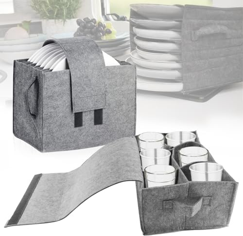 2 cajas de almacenamiento para platos y vasos, juego de fieltro portátil para caravanas, utensilios de cocina, de fieltro, para camping, para caravana, armario, utensilios de cocina, protección (gris
