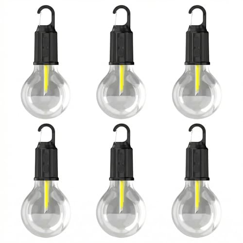 Lampadina LED Ricaricabile con Gancio USB – Luce Calda 3000K, 80-120 Lumen, Batteria 1200-1450 mAh, Autonomia 3-5h, 360°, Ideale per Catene Luminose Esterno, Campeggio, Emergenza (6)