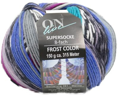Online Garne Sockenwolle 8-fädig Supersocke Merino Color | Dicke Strumpfwolle mit Farbverlauf zum Stricken und Häkeln | Sockengarn 8-fach, trocknergeeignet (3212_)