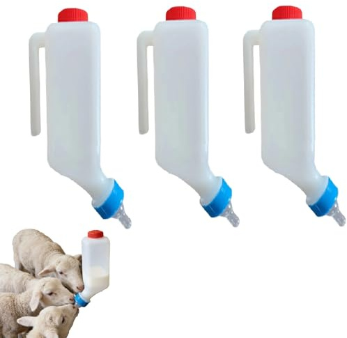 Lamb Feeding Bottle, 1000ml Animal Lamb Milk Bottle with Scale and Handle, Animal Milk Feeder Hangable Livestock Drink Bottles, Nursing Bottles for Feeding Cow, Sheep and Goat Lambing (White-3pcs)