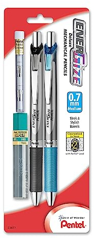 Pentel EnerGize Automatic Pencil with Lead and Erasers, 0.7mm, Assorted, (PL77LEBP2)