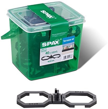 SPAX Air – Terrassendielen Abstandhalter 4,5 mm – 40 Distanzhalter in Henkelbox M für ca. 2,8m² Terrasse, 5009422544009