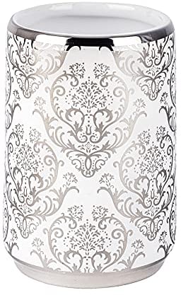 WENKO Zahnputzbecher Barock Keramik - Zahnbürstenhalter für Zahnbürste und Zahnpasta, Keramik, 7.5 x 10.5 x 7.5 cm, Weiß, 10.5 x 7.5 x 7.5 cm