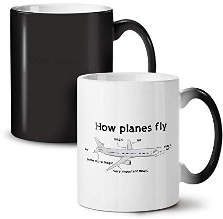 Wellcoda How Planes Fly Color Changing Mug, Magic Cup - Large, Easy-Grip Handle, Heat Activated, Ideal for Coffee & Tea Drinkers, Made