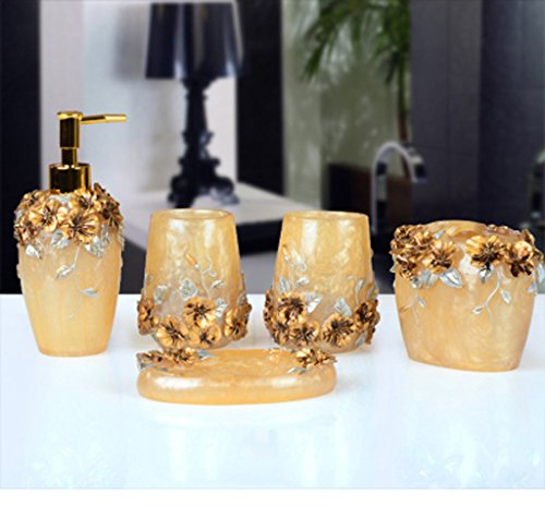YWXG Set da Bagno in Stile Europeo in Resina Stile Fattoria Bagno 5 Pezzi Dispenser Sapone da Bagno Porta spazzolino Porta Sapone Set di Accessori da Bagno Completo Sapone Portasapone Rinse Cup