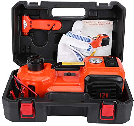 GOTOTOP - Cric elettrico sollevatore per auto e SUV, 12 V, 5 T, con scatola di trasporto, strumenti di sollevamento con luce LED, per riparazione di emergenza stradale (Cric 5T)