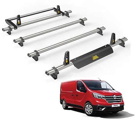 For Renault Trafic 2014+ Roof Rack Van Guard UltiBar Plus 4x Bars + Roller | Note: Only Suitable for Standard Roof Models with Twin Rear Doors, Aluminium Heavy-duty Van Roof Bars