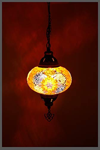 Samarkand - Lights Mosaiklampe Mosaik - Hängeleuchte L Handgefertigte Mosaiklampe Orientalische Türkische Marokkanische Dekorative Mosaik Deckenlampe Orange-Lila Stern