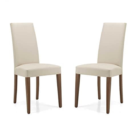 LIBEROSHOPPING.eu - LA TUA CASA IN UN CLIK Chaise de Salle à Manger de Salon en Simili Cuir rembourré avec Pieds Peints Denver Set DE 2 PIÈCES (Beige Pied Noyer)