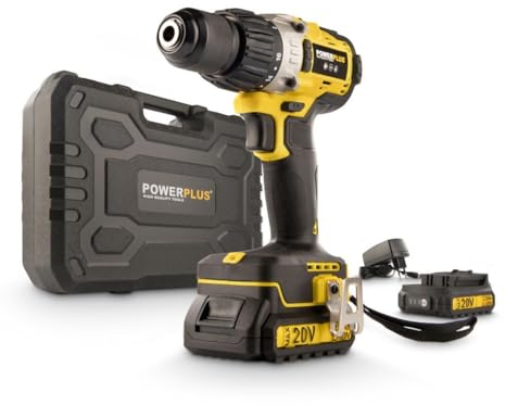 POWER plus Akku-Schlagbohrmaschine POWX00450-3 in 1: (Schlag-) Bohren und Schrauben, 20 V Bohrmaschine, 50 Nm, Links-Rechts-Schalter für Schrauben, Inkl. 2 Akkus 2,0 Ah und 1 Ladegerät